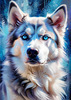 Abstract Siberian Husky Art Print with Piercing Icy Blue Eyes and Snow Patterns