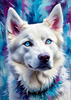 Abstract Siberian Husky Art Print with Piercing Icy Blue Eyes and Snow Patterns