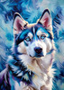 Abstract Siberian Husky Art Print with Piercing Icy Blue Eyes and Snow Patterns
