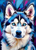 Abstract Siberian Husky Art Print with Piercing Icy Blue Eyes and Snow Patterns
