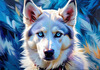 Abstract Siberian Husky Art Print with Piercing Icy Blue Eyes and Snow Patterns