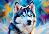 Abstract Siberian Husky Art Print with Piercing Icy Blue Eyes and Snow Patterns