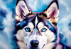 Abstract Siberian Husky Art Print with Piercing Icy Blue Eyes and Snow Patterns