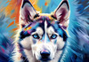 Abstract Siberian Husky Art Print with Piercing Icy Blue Eyes and Snow Patterns