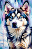 Abstract Siberian Husky Art Print with Piercing Icy Blue Eyes and Snow Patterns