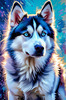 Abstract Siberian Husky Art Print with Piercing Icy Blue Eyes and Snow Patterns