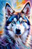 Abstract Siberian Husky Art Print with Piercing Icy Blue Eyes and Snow Patterns