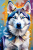 Abstract Siberian Husky Art Print with Piercing Icy Blue Eyes and Snow Patterns