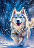 Abstract Siberian Husky Art Print with Piercing Icy Blue Eyes and Snow Patterns