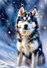 Abstract Siberian Husky Art Print with Piercing Icy Blue Eyes and Snow Patterns