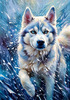 Abstract Siberian Husky Art Print with Piercing Icy Blue Eyes and Snow Patterns