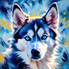 Abstract Siberian Husky Art Print with Piercing Icy Blue Eyes and Snow Patterns