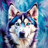 Abstract Siberian Husky Art Print with Piercing Icy Blue Eyes and Snow Patterns