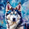 Abstract Siberian Husky Art Print with Piercing Icy Blue Eyes and Snow Patterns