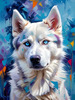 Abstract Siberian Husky Art Print with Piercing Icy Blue Eyes and Snow Patterns