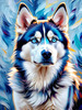 Abstract Siberian Husky Art Print with Piercing Icy Blue Eyes and Snow Patterns