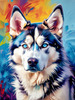 Abstract Siberian Husky Art Print with Piercing Icy Blue Eyes and Snow Patterns