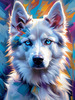 Abstract Siberian Husky Art Print with Piercing Icy Blue Eyes and Snow Patterns