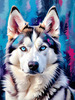 Abstract Siberian Husky Art Print with Piercing Icy Blue Eyes and Snow Patterns