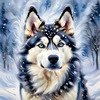 Abstract Siberian Husky Art Print with Piercing Icy Blue Eyes and Snow Patterns