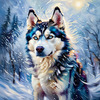 Abstract Siberian Husky Art Print with Piercing Icy Blue Eyes and Snow Patterns