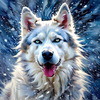 Abstract Siberian Husky Art Print with Piercing Icy Blue Eyes and Snow Patterns