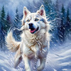 Abstract Siberian Husky Art Print with Piercing Icy Blue Eyes and Snow Patterns