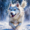 Abstract Siberian Husky Art Print with Piercing Icy Blue Eyes and Snow Patterns