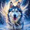 Abstract Siberian Husky Art Print with Piercing Icy Blue Eyes and Snow Patterns
