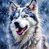 Abstract Siberian Husky Art Print with Piercing Icy Blue Eyes and Snow Patterns