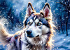 Abstract Siberian Husky Art Print with Piercing Icy Blue Eyes and Snow Patterns