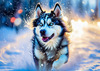 Abstract Siberian Husky Art Print with Piercing Icy Blue Eyes and Snow Patterns