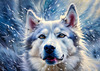Abstract Siberian Husky Art Print with Piercing Icy Blue Eyes and Snow Patterns