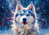 Abstract Siberian Husky Art Print with Piercing Icy Blue Eyes and Snow Patterns