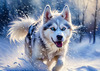 Abstract Siberian Husky Art Print with Piercing Icy Blue Eyes and Snow Patterns