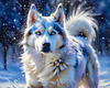 Abstract Siberian Husky Art Print with Piercing Icy Blue Eyes and Snow Patterns