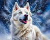 Abstract Siberian Husky Art Print with Piercing Icy Blue Eyes and Snow Patterns