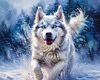 Abstract Siberian Husky Art Print with Piercing Icy Blue Eyes and Snow Patterns