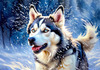 Abstract Siberian Husky Art Print with Piercing Icy Blue Eyes and Snow Patterns