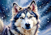 Abstract Siberian Husky Art Print with Piercing Icy Blue Eyes and Snow Patterns
