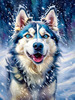 Abstract Siberian Husky Art Print with Piercing Icy Blue Eyes and Snow Patterns