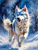 Abstract Siberian Husky Art Print with Piercing Icy Blue Eyes and Snow Patterns