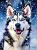Abstract Siberian Husky Art Print with Piercing Icy Blue Eyes and Snow Patterns