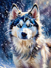 Abstract Siberian Husky Art Print with Piercing Icy Blue Eyes and Snow Patterns