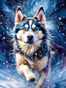 Abstract Siberian Husky Art Print with Piercing Icy Blue Eyes and Snow Patterns