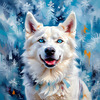 Abstract Siberian Husky Art Print with Piercing Icy Blue Eyes and Snow Patterns