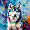 Abstract Siberian Husky Art Print with Piercing Icy Blue Eyes and Snow Patterns