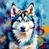 Abstract Siberian Husky Art Print with Piercing Icy Blue Eyes and Snow Patterns