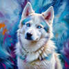 Abstract Siberian Husky Art Print with Piercing Icy Blue Eyes and Snow Patterns