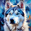 Abstract Siberian Husky Art Print with Piercing Icy Blue Eyes and Snow Patterns